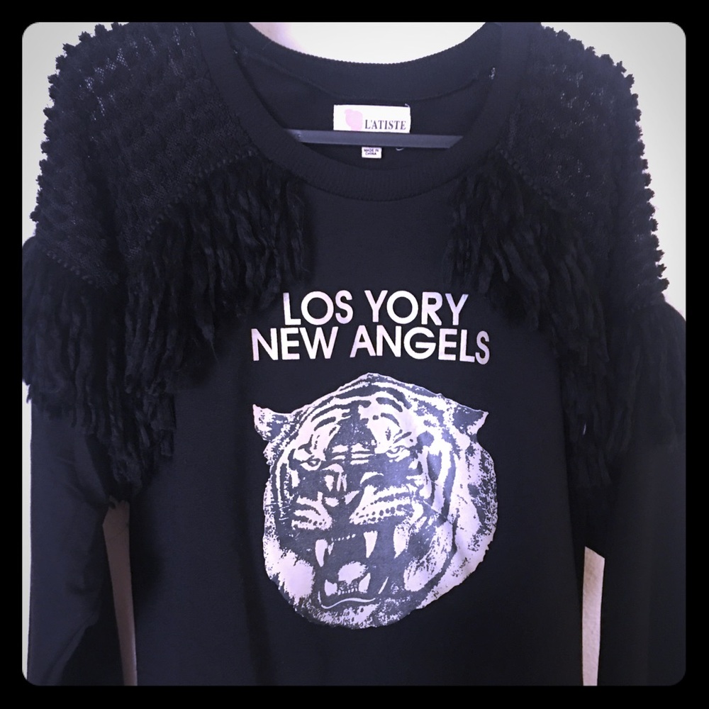 Black Fringe Designer Sweatshirt L’Atiste By Amy